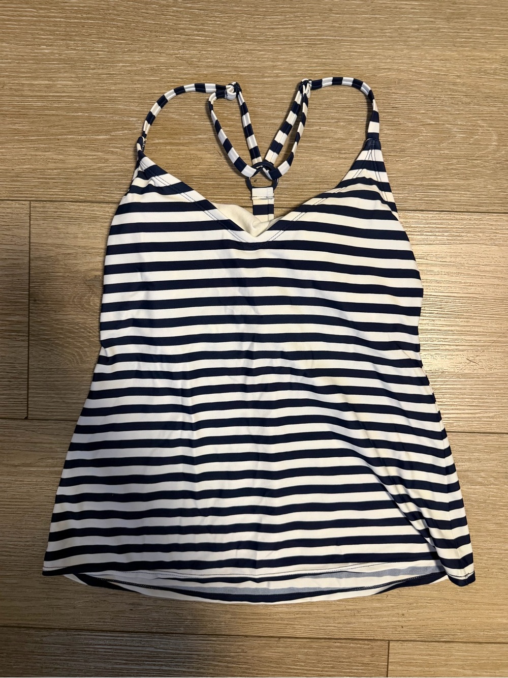 Women Navy and White Striped Swim Tankini Top
